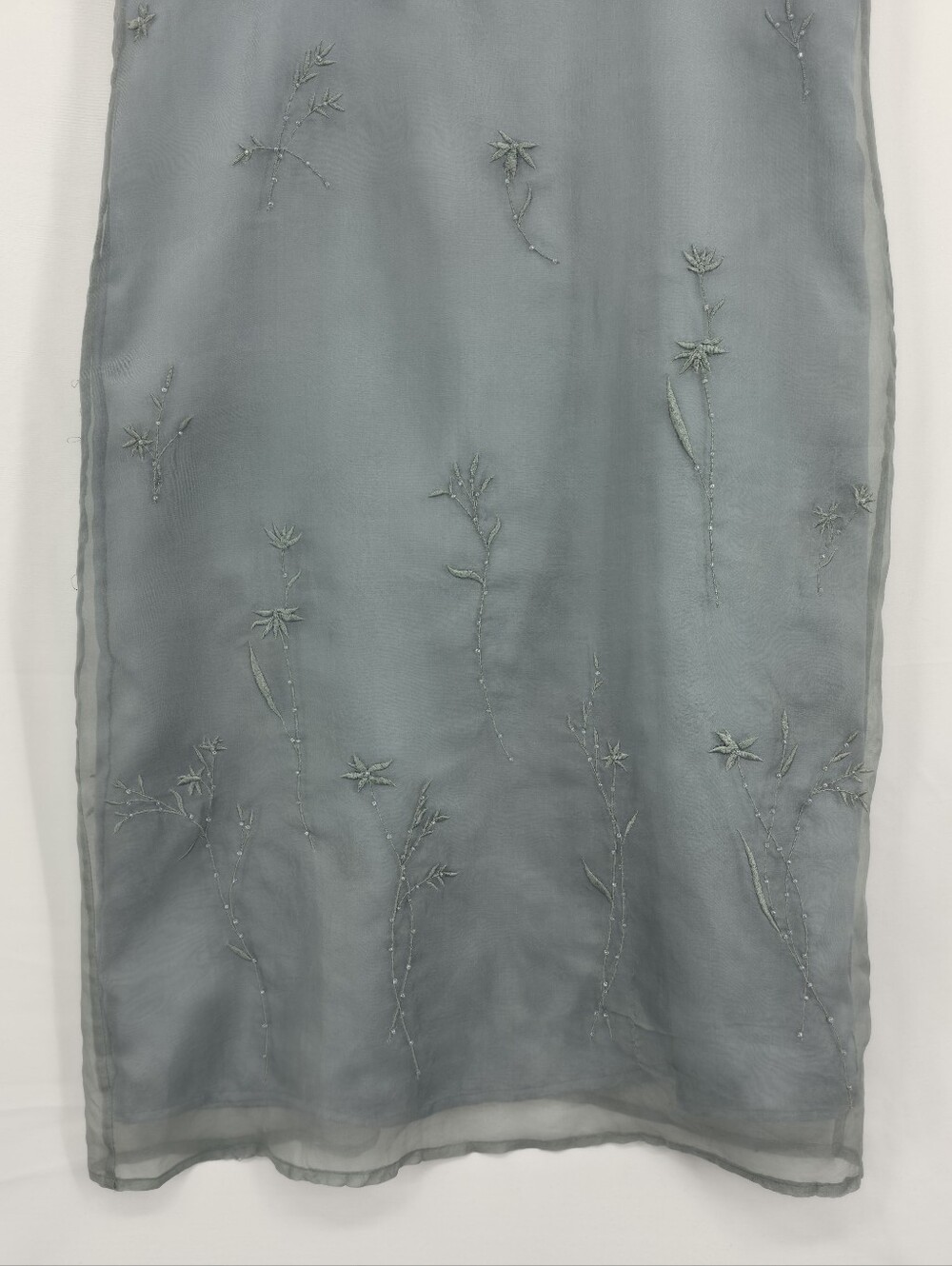 Vintage 100% Silk Relativity Embroidered Slip Dress Sage Sheer Overlay Y2k Small - Picture 7 of 16